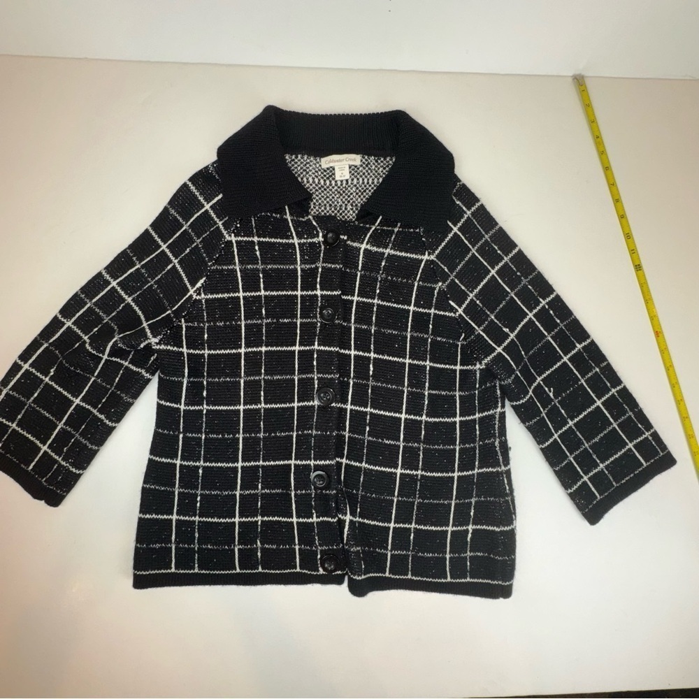 Coldwater Creek Collared Cardigan Windowpane Black size M - Picture 2 of 12
